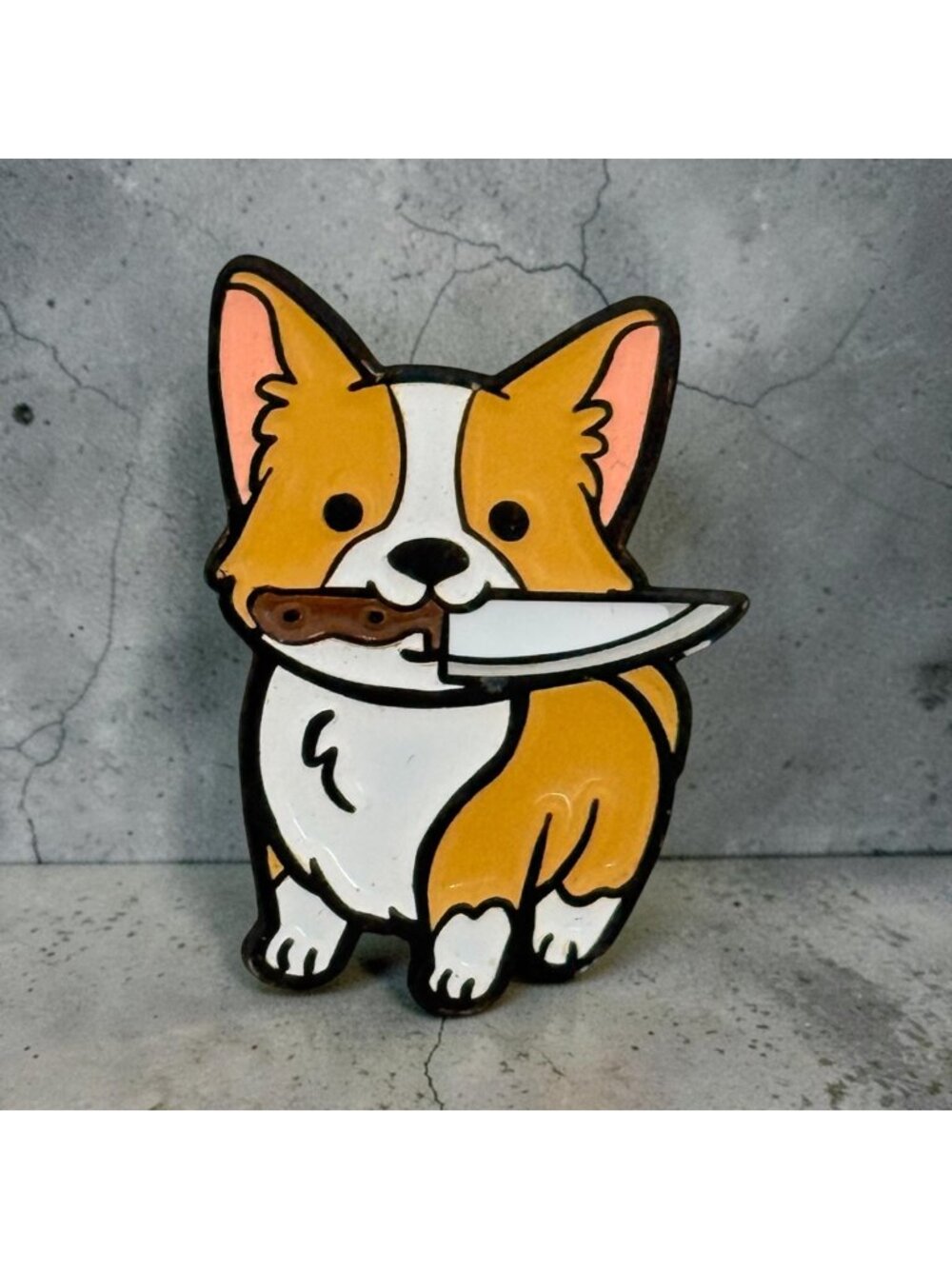 Cute Corgi With Knife Soft Enamel Lapel Pin Kawaii